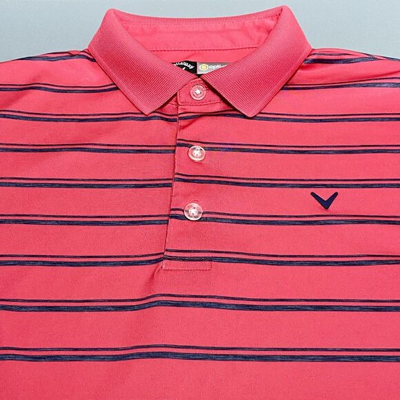 Callaway Opti-Dri Mens Medium Golf Shirt Pink Gray Stripes Polo Short Sleeve EUC - Picture 3 of 7